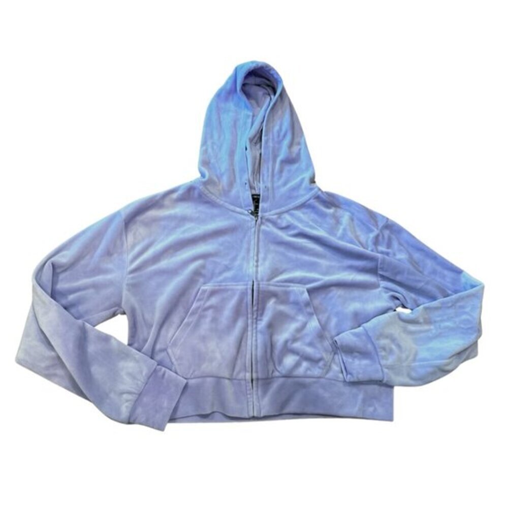 Light blue cropped zip up hoodie velvet - Picture 2 of 8